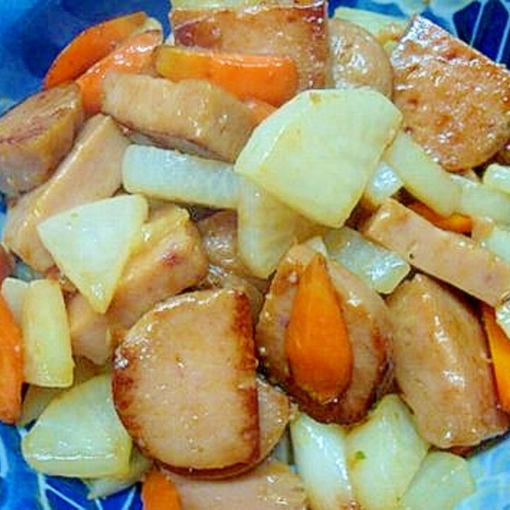 【うま塩】で根野菜とおさかなハンバーグの炒め物